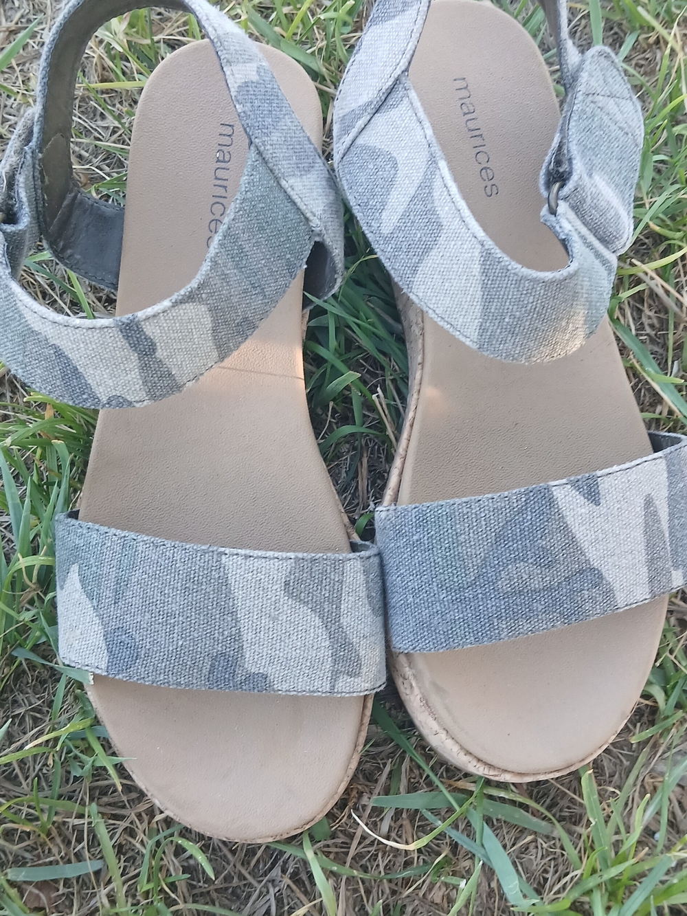 Maurices Camouflage Strap Sandals in Beige & Gray